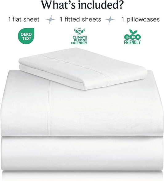 LuxClub Twin XL Sheets - Soft Kids Twin Bed Sheets for Boys and Girls, 3 PC Deep Pockets Wrinkle Free Kids Fitted Sheets Machine Washable Hotel Bedding Silky Soft- White Twin XL
