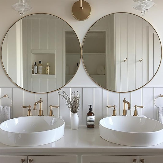 ANDY STAR Gold Round Mirror, Brushed Gold Round Bathroom Mirror, Brass Circle Mirror 32 inch, Modern Vanity Mirror in Stainless Steel Metal Frame for Home Decor, Entryway, Living Room