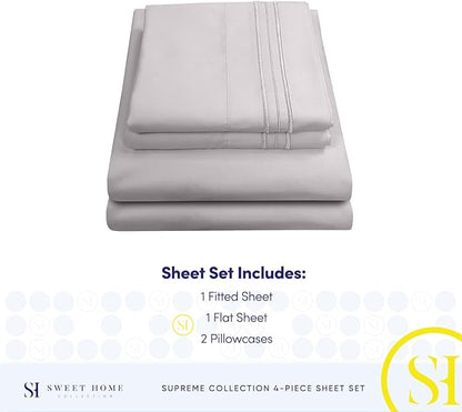 Full Size Sheet Sets - Breathable Luxury Sheets with Full Elastic & Secure Corner Straps Built In - 1800 Supreme Collection Extra Soft Deep Pocket Bedding, Sheet Set, EXTRA DEEP pocket - Full, Silver