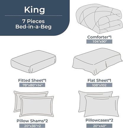 HEVUMYI Royal Blue & Light Grey King Comforter Set - 7-Piece All Season Bed in a Bag King, Ultra Soft Bedding Set with Comforter, Flat Sheet, Fitted Sheet, Pillowcases, Pillow Shams, Royal Blue