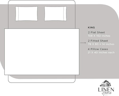 Linen Home 100% Cotton Percale Sheet Set Pack of 2, King Size, Silver, Deep Pocket, 8 Pieces Set - 2 Flat, 2 Deep Pocket Fitted Sheet and 4 Pillowcases, Crisp Cool and Strong Bed Linen