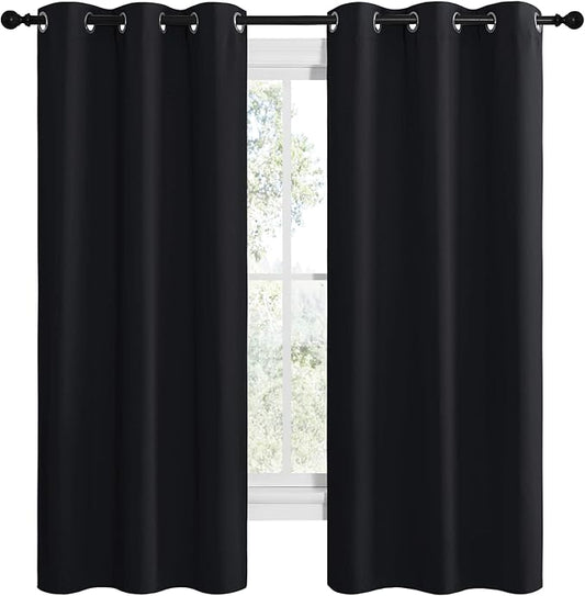 NICETOWN Bathroom Blackout Thermal Curtains and Drapes, Black Solid Thermal Insulated Grommet Blackout Drapery Panels for Window (2 Panels, 42 inches Wide by 68 inches Long, Black)