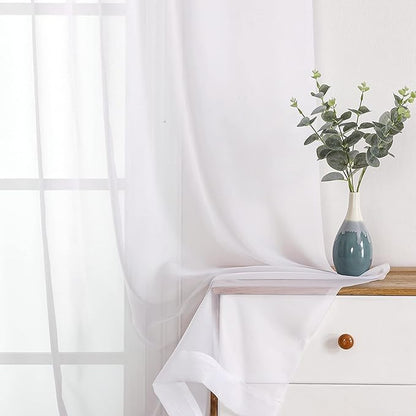 OWENIE Sheer White Curtains 144 inch Extra Long, Elegant and Airy Drapes Translucent Window Treatments for Living Room/Bedroom, White, 2 Panels=84" Wide