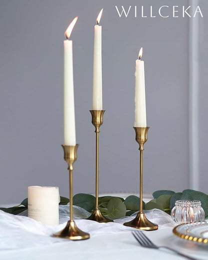 Gold Candlestick Holders, Taper Candle Holders, Set of 3 Brass Candle Holder Set, Vintage Table Centerpiece for Wedding Christmas Holiday