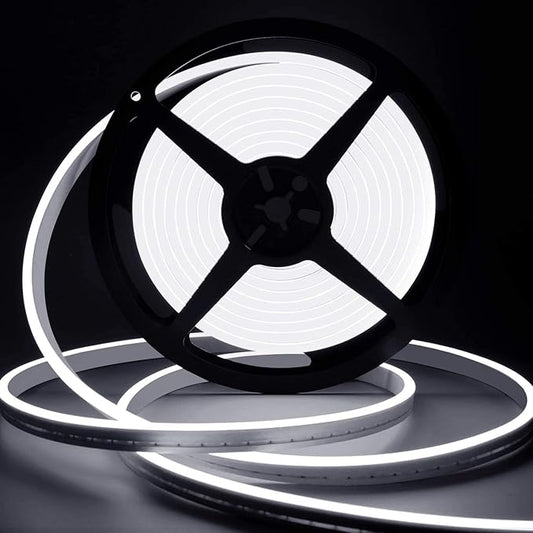 Lamomo LED Neon Rope Light, 12V White Neon LED Strip Light, 16.4ft/5m Dimmable Waterproof Strip Lighting, Silicone DIY Sign for Bedroom Indoor Home Decor (Power Adapter Included)