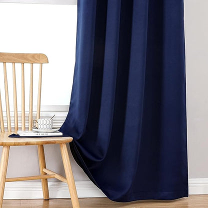ChrisDowa 100% Blackout Curtains for Bedroom with Black Liner, 2 Thick Layers Total Blackout Thermal Insulated Grommet Window Curtains 2 Panels Set (Navy Blue, 52 x 84 Inch)