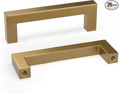 goldenwarm 25 Pack Champagne Bronze Cabinet Pulls Gold Cabinet Handles 3 Inch Champagne Drawer Pulls Brushed Bronze Drawer Handles Square Kitchen Hardware for Cupboard Bedroom Dresser