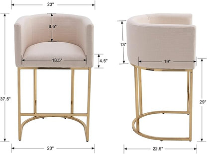 Modern Counter Height Linen Upholstered Bar Stools Set of 4, 29" Kitchen Counter Island Stools Bar Chairs with Gold Metal Frame for Kitchen Island, Cream