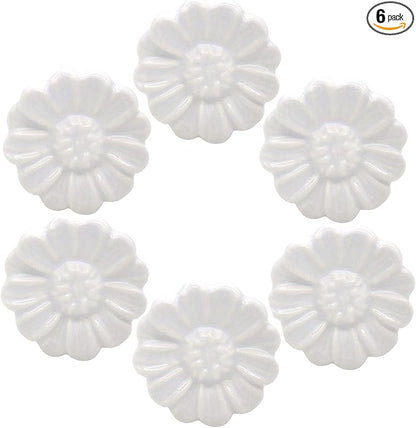6PCS Vintage Floral Daisy Ceramic Dresser Drawer Knobs Elegant Cabinet Cupboard Door Hardware Pull Handles w/Screws White
