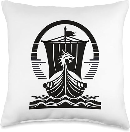 Viking Dragon Ship s Scandinavian Nordic Long Ship Throw Pillow