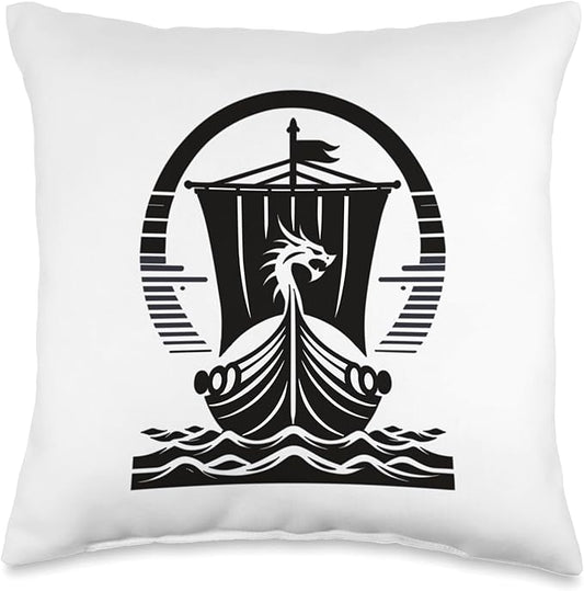 Viking Dragon Ship s Scandinavian Nordic Long Ship Throw Pillow