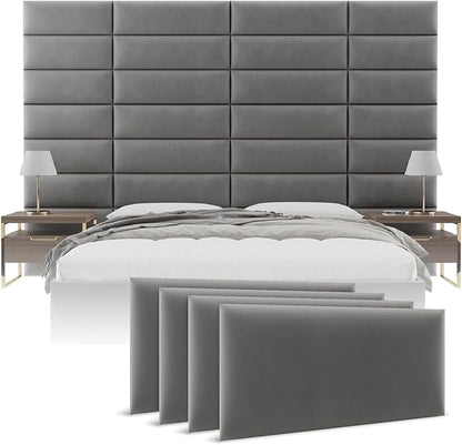 Vänt Upholstered Wall Panels - Queen/Full Size Wall Mounted Velvet Headboards - Velvet Smoke Grey - Set of 4 Panels (Each Individual Panel 30"x11.5")