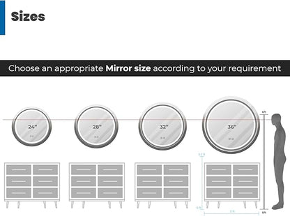 Round LED Mirror 24 Inch for Bathroom, Black Metal Frame Lighted Vanity Mirror,Wall Mounted Circle with Lights,6000K Anti-Fog & Dimmable Touch Button