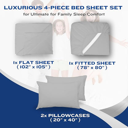 DREAMCARE Full Size Sheets - Cooling Bed Sheets - 4pcs Set - up to 15" Deep Pocket Full Sheet Set - Sheets Full Size Bed - Soft & Long Lasting 100% Fine Brushed Polyester with Side Pocket - LightGray