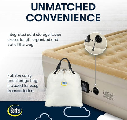 Serta Raised Air Mattress with Never Flat Pump | Luxury Inflatable Mattress with Built in Air Pump to Ensure a Good Night’s Rest | Heavy Duty Blow Up Mattress with Self Inflating Pump