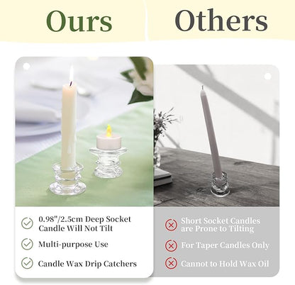 Glasseam Taper Candle Holders Bulk: 10pcs Glass Candle Sticks Holder Decor Clear Short Small Candlestick Holders Modern for Table Centerpiece Wedding Christmas Dinner Party
