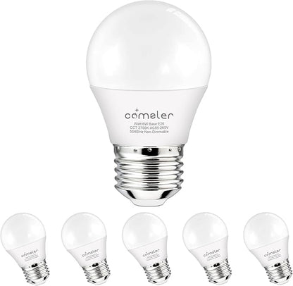 comzler Small Light Bulb 6 Watts Warm White Light 2700K, 60 Watts Globe Light Bulb Equivalent, E26 Standard Screw Base A15/G45 Shape LED Appliance Bulb Refrigerator 6-Pack