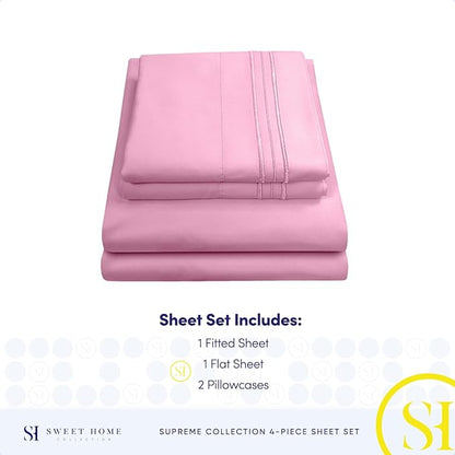 California King Sheet Sets - Breathable Luxury Sheets with Full Elastic & Secure Corner Straps Built In - 1800 Supreme Collection Cal King Deep Pocket Bedding Set, Sheet Set, California King, Pink