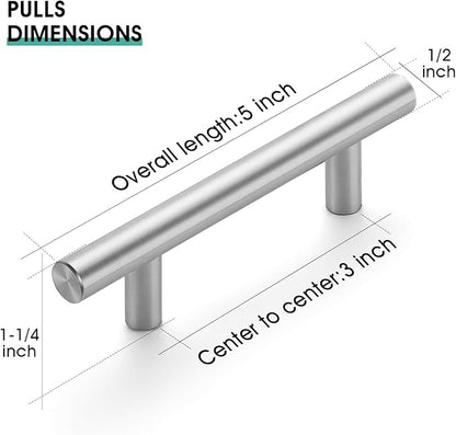 JOY DECOR 50 Pack 5 Inch Cabinet Pulls Kitchen Cabinet Handles with 3 Inch Hole Center Brushed Nickel Cabinet Hardware Stainless Steel Kitchen Drawer Pulls for Cabinets Cupboard, 76mm Hole Centers
