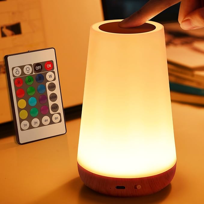 Auxmir LED Night Light 2 Pack Bedside Lamp Touch and Remote Control Dimmable Tabletop 13 RGB Colors Changing 5 Brightness Adjustable Rechargeable Portable Lamp for Baby Kids Nursery Bedroom Outdoor