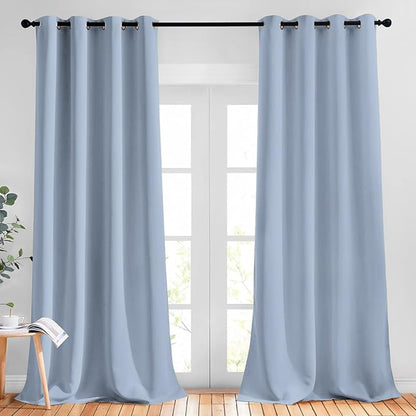 NICETOWN Room Darkening Grommet Panels - (52 inches Width, Vintage Blue, 1 Pair) Extra Long Curtains 120 inches Long, Privacy Draperies for Large Window