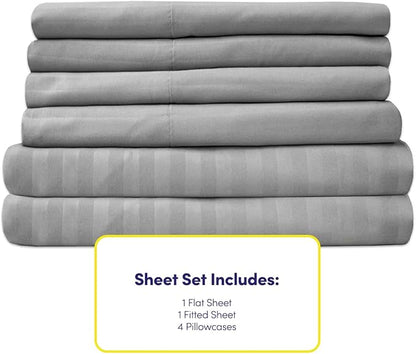King Size Bed Sheets - 6 Piece 1500 Supreme Collection Fine Brushed Microfiber Deep Pocket King Sheet Set Bedding - 2 Extra Pillow Cases, Great Value, King, Dobby Silver