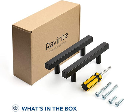 Ravinte 50 Pack Black Cabinet Handles 3 Inch Square Cabinet Pulls Matte Black Square Hardware for Kitchen Cabinets - 5 Inch Total Length