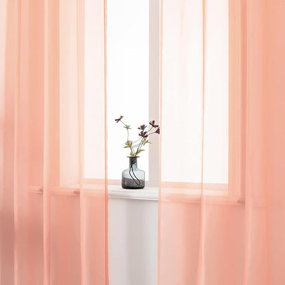 DUALIFE Coral Curtains 84 Inches Long for Living Room Set of 2 Panels Grommet Transparent Coral Sheer Curtains for Bedroom Decor Dining Area Decorations 52x84 Inch Length