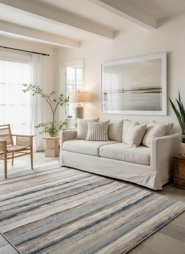 RUG BRANCH Havana 5' x 8' (5'3" X 7'7") Scandinavian Indoor Area Rug, Contemporary, Blue Brown - Living Room, Bedroom, Dining Room, and Kitchen