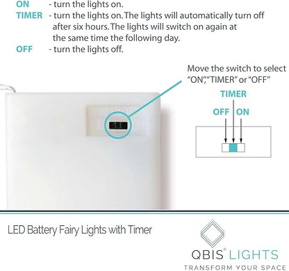 QBIS Warm White Fairy Lights Battery Operated With Timer Mode, 40 Micro LED for Mason Jars, 6.5ft Silver Wire Indoor Use