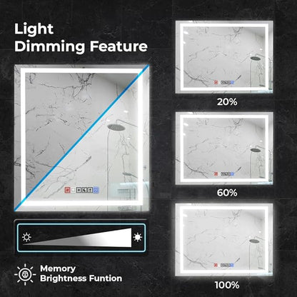 Fab Glass and Mirror Anti-Fog Dimmable Backlit and Front lit LED Bathroom Wall Mirror with Memory Function Rectangular Frameless LED Mirror 30L X 20W Clear