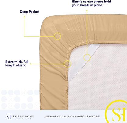 California King Sheet Sets - Breathable Luxury Sheets with Full Elastic & Secure Corner Straps Built In - 1800 Supreme Collection Cal King Deep Pocket Bedding Set, Sheet Set, California King, Camel