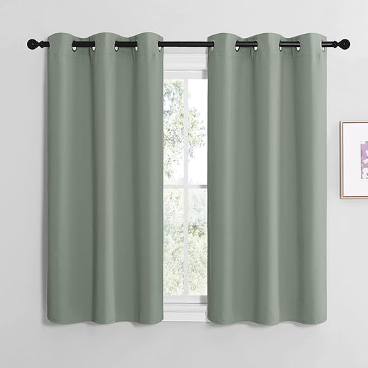 NICETOWN Greyish Green Room Darkening Curtains for Kitchen, Window Treatment Thermal Insulated Solid Grommet Room Darkening Curtains/Drapes for Bedroom (Set of 2, 42 inches Wide by 50 inches Long)
