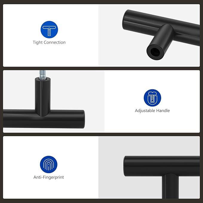 LONTAN 25 Pack Black Knobs for Cabinets and Drawers Kitchen Cabinet Knobs for Dresser Bathroom Modern T Bar Furniture Black Hardware,Stainless Steel