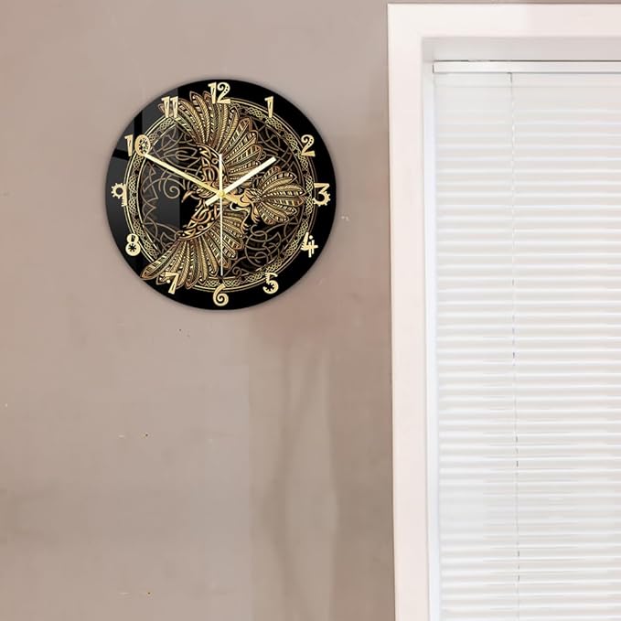 12 Inch Scandinavian Tattoo Odin's Celtic Raven Wall Clock, Norse Viking Man Cave Wall Clock Runic Symbols Crow Vintage Decorative Silent Non Ticking Battery Wall Watch Clock for Living Room