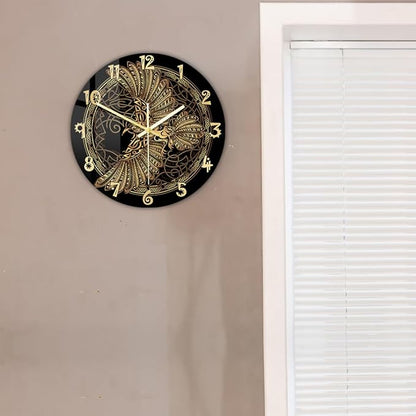 15 Inch Scandinavian Tattoo Odin's Celtic Raven Wall Clock, Norse Viking Man Cave Wall Clock Runic Symbols Crow Vintage Decorative Silent Non Ticking Battery Wall Watch Clock for Living Room