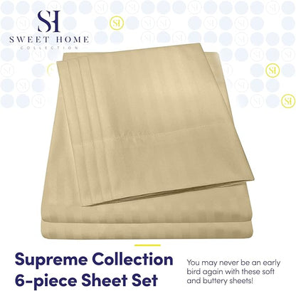 Cal King Size Bed Sheets - 6 Piece 1500 Supreme Collection Fine Brushed Microfiber Deep Pocket California King Sheet Set Bedding - 2 Extra Pillow Cases, Great Value, California King, Dobby Sage