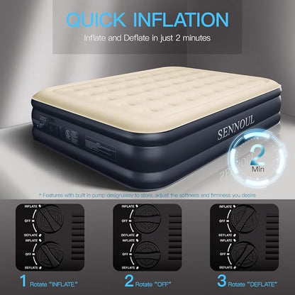 King Size Air Mattress with Built in Pump - Upgraded Blow Up Bed, 2 Mins Quick Self Inflatable/Deflation, 18"/750lbs Max, Strong Support,No Leakage,No Odor,for Home,Guests,Camping,Travel