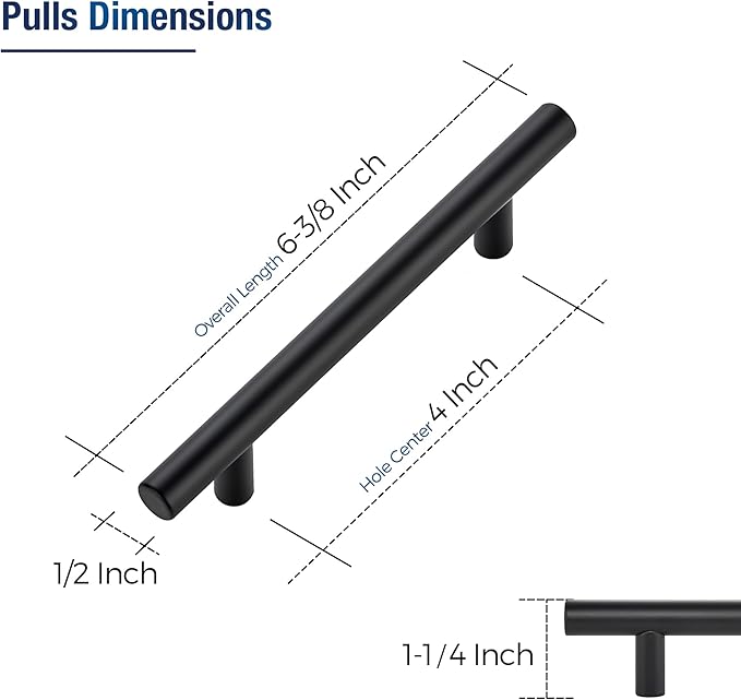 JOY DECOR 60 Pack Cabinet Handles, Black Cabinet Pulls, 4 in Hole Center Kitchen Hardware, Stainless Steel T Bar Handles for Dresser Drawers