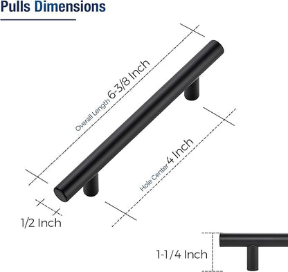 JOY DECOR 5 Pack Cabinet Handles, Black Cabinet Pulls, 4 in Hole Center Kitchen Hardware, Stainless Steel T Bar Handles for Dresser Drawers