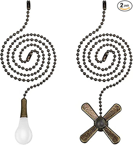 Ceiling Fan Pull Chain,24Inch Extra Long with Decorative Frosted Glass Bulb and Fan Cord,Fit All Standard 3mm Diameter Ceiling Fans(Dark Antique)