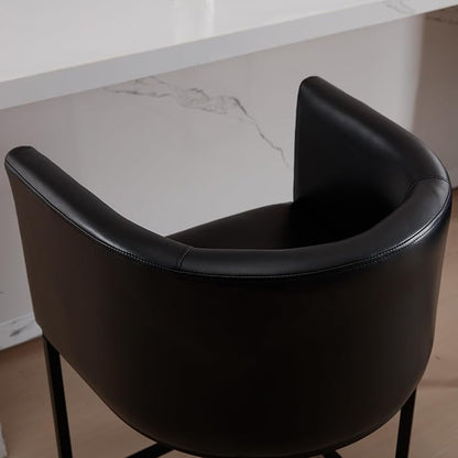 Modern Counter Height PU Leather Upholstered Bar Stools Set of 2, 24" Kitchen Counter Island Stools Bar Chairs with Black Metal Frame, Black