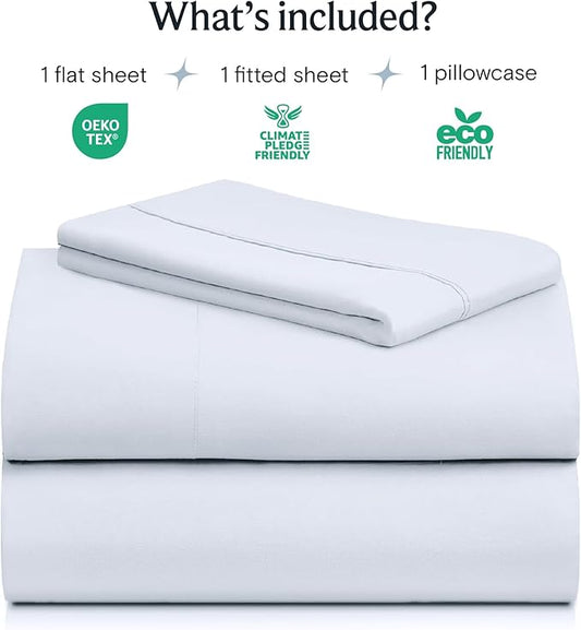 LuxClub 3 PC Sheet Set Bed Sheets Deep Pockets 16" Eco Friendly Wrinkle Free Cooling Machine Washable Hotel Bedding Silky Soft - Baby Blue Twin XL