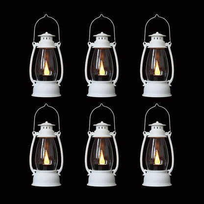 White Mini Lanterns Decorative 6-Pcs for Winter Christmas Wedding & Halloween, Small Elegant Lantern with LED Light for Western Cowboy, Camping Baby Shower Birthday Party, Centerpiece Table