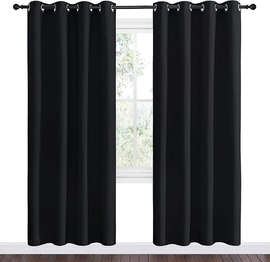 NICETOWN Blackout Curtain Panels 78 inches - Light Reducing Thermal Insulated Solid Grommet Blackout Curtains/Panels/Drapes for Living Room (Set of 2, 55 inches by 78 Inch, Black)