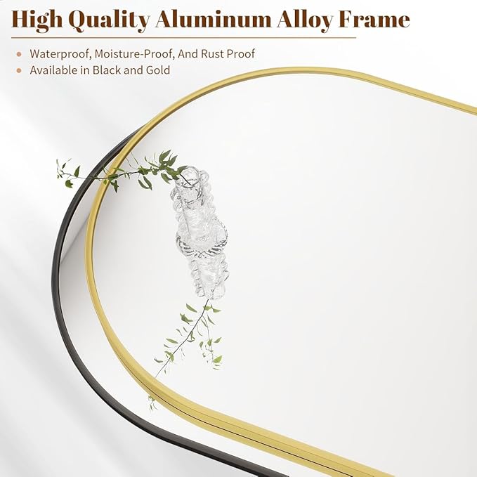 BEAUTYPEAK 32"x42" Arch Bathroom Mirror, Wall Mounted Vanity Metal Frame Mirror for Bedroom, Entryway, Living Room, Black