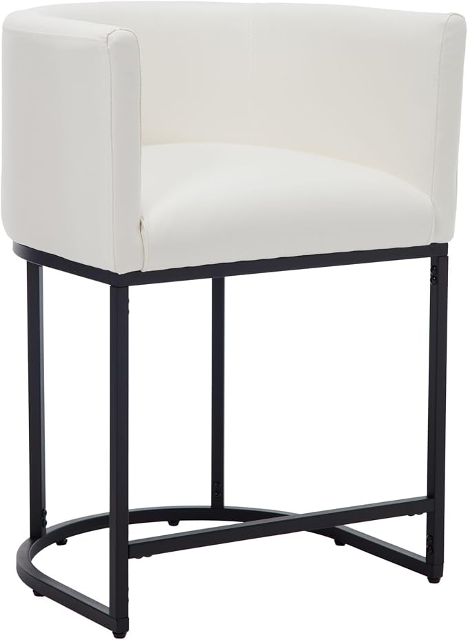 Modern Counter Height PU Leather Upholstered Bar Stool, 24" Kitchen Counter Island Stools Bar Chairs with Black Metal Frame, White