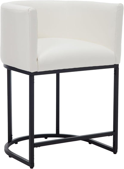 Modern Counter Height PU Leather Upholstered Bar Stool, 24" Kitchen Counter Island Stools Bar Chairs with Black Metal Frame, White