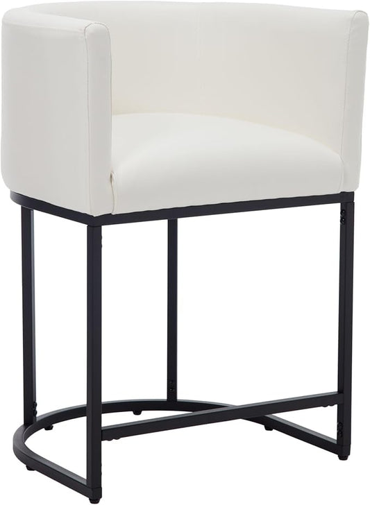 Modern Counter Height PU Leather Upholstered Bar Stool, 24" Kitchen Counter Island Stools Bar Chairs with Black Metal Frame, White