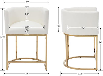Modern Counter Height PU Leather Upholstered Bar Stool, 24" Kitchen Counter Island Stools Bar Chairs with Gold Metal Frame, White